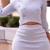 Trendy Round Neck Broken Holes White Cotton Blends Two-piece Skirt Set Trendy Round Neck Broken Holes White Cotton Blends Two-piece Skirt Set