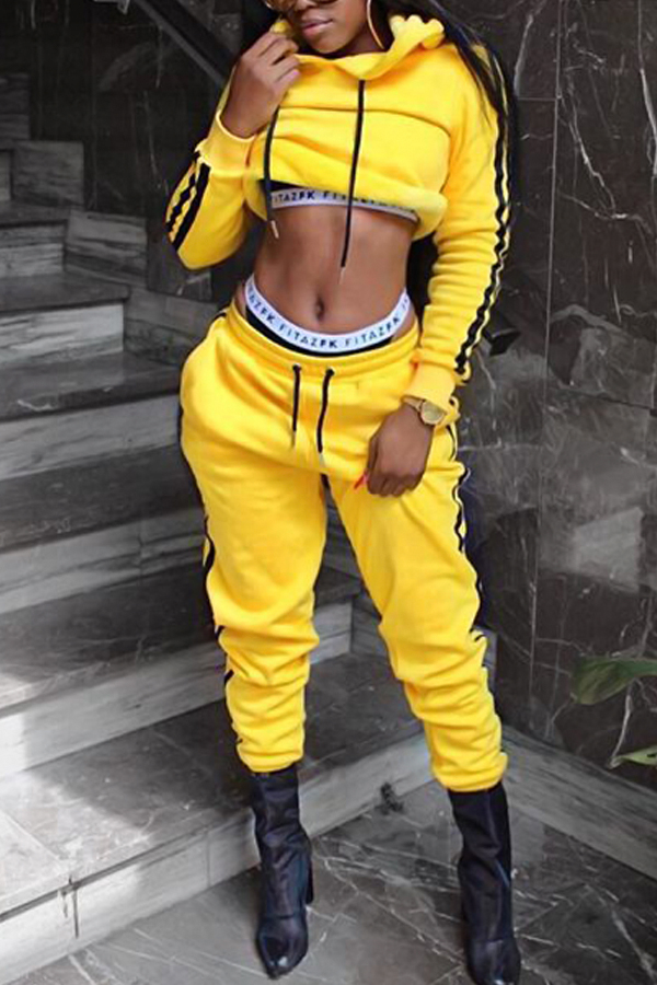  Yellow Cotton Blends Pants Plain Turndown Collar Long Sleeve Casual Two Pieces