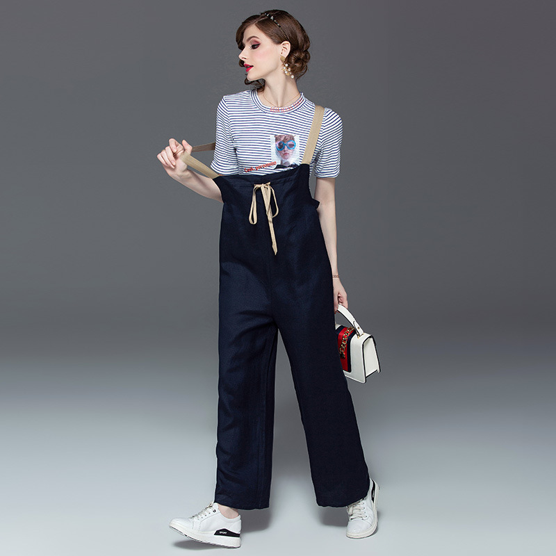 2019 summer new women's striped top two-piece casual suit fashion bib #94988