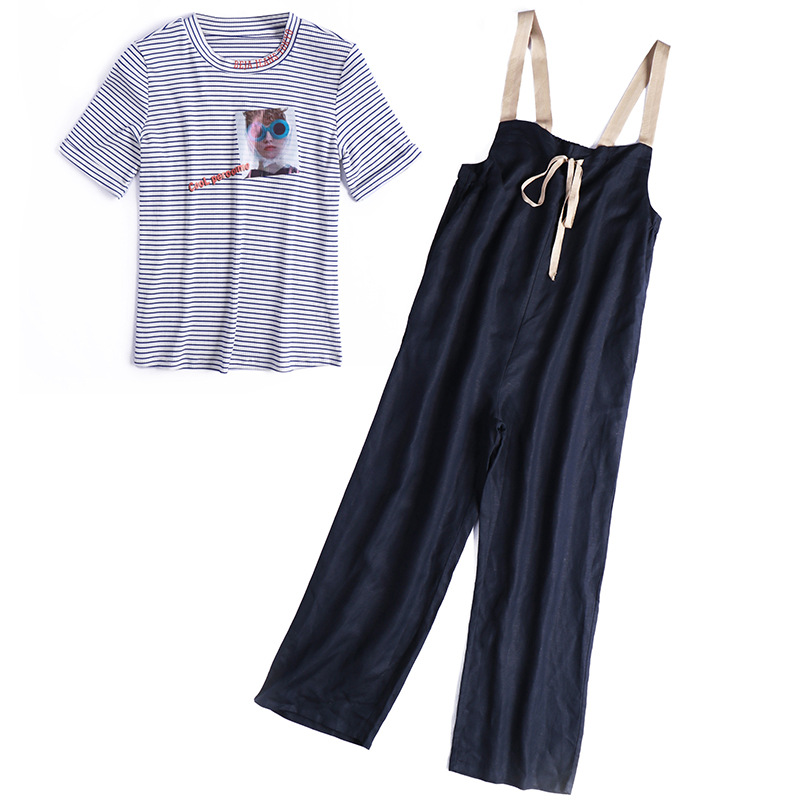 2019 summer new women's striped top two-piece casual suit fashion bib #94988