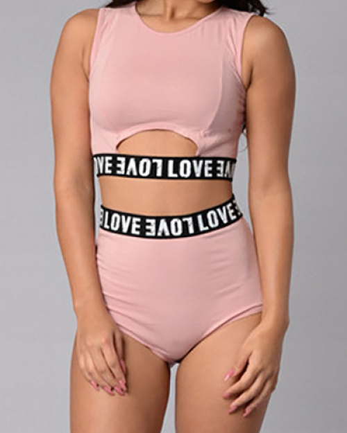 Alluring O Neck Sleeveless Patchwork Pink Cotton Blend Two-piece Shorts Set Alluring O Neck Sleeveless Patchwork Pink Cotton Blend Two-piece Shorts Set