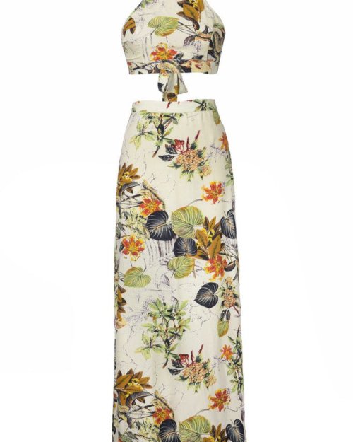 Blending Skirt Print O neck Sleeveless Bohemian Two Pieces Blending Skirt Print O neck Sleeveless Bohemian Two Pieces