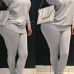 Casual Round Neck Pearl Decoration Grey Blending Two-Piece Pants Set