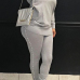Casual Round Neck Pearl Decoration Grey Blending Two-Piece Pants Set