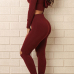 Casual V Neck Long Sleeves High Waist Broken Holes Red Knitting Two-piece Pants Set Casual V Neck Long Sleeves High Waist Broken Holes Red Knitting Two-piece Pants Set