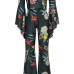 Charming Bateau Neck Long Sleeves Floral Print Black Polyester Two-piece Pants Set Charming Bateau Neck Long Sleeves Floral Print Black Polyester Two-piece Pants Set