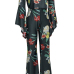 Charming Bateau Neck Long Sleeves Floral Print Black Polyester Two-piece Pants Set Charming Bateau Neck Long Sleeves Floral Print Black Polyester Two-piece Pants Set