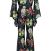 Charming Bateau Neck Long Sleeves Floral Print Black Polyester Two-piece Pants Set Charming Bateau Neck Long Sleeves Floral Print Black Polyester Two-piece Pants Set