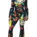 Charming Bateau Neck Long Sleeves Floral Print Black Polyester Two-piece Pants Set Charming Bateau Neck Long Sleeves Floral Print Black Polyester Two-piece Pants Set