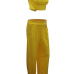 Charming Round Neck Sleeveless Ruched Yellow Twilled Satin Two-piece Pants Set Charming Round Neck Sleeveless Ruched Yellow Twilled Satin Two-piece Pants Set