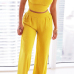 Charming Round Neck Sleeveless Ruched Yellow Twilled Satin Two-piece Pants Set Charming Round Neck Sleeveless Ruched Yellow Twilled Satin Two-piece Pants Set