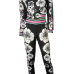 Euramerican Long Sleeves Print Black Polyester Two-piece Pants Set(Jacket+Pants) Euramerican Long Sleeves Print Black Polyester Two-piece Pants Set(Jacket+Pants)