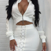 Euramerican Mandarin Collar Long Sleeves Zipper Design White Polyester Two-piece Skirt Set Euramerican Mandarin Collar Long Sleeves Zipper Design White Polyester Two-piece Skirt Set