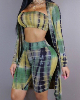 Euramerican Printed Green Milk Fiber Three-piece Shorts Set