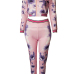 Euramerican Round Neck Long Sleeves Printed Pink Polyester Two-piece Pants Set Euramerican Round Neck Long Sleeves Printed Pink Polyester Two-piece Pants Set
