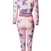 Euramerican Round Neck Long Sleeves Printed Pink Polyester Two-piece Pants Set Euramerican Round Neck Long Sleeves Printed Pink Polyester Two-piece Pants Set