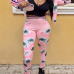Euramerican Round Neck Long Sleeves Printed Pink Polyester Two-piece Pants Set Euramerican Round Neck Long Sleeves Printed Pink Polyester Two-piece Pants Set