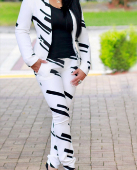 Euramerican Turndown Collar Long Sleeves Printed White Venetian Two-piece Pants Set