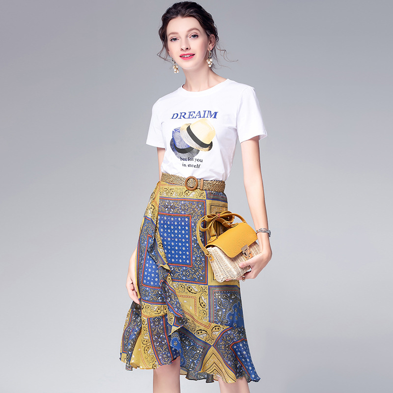 European and American women's 2019 summer new top + skirt two-piece suit #94970