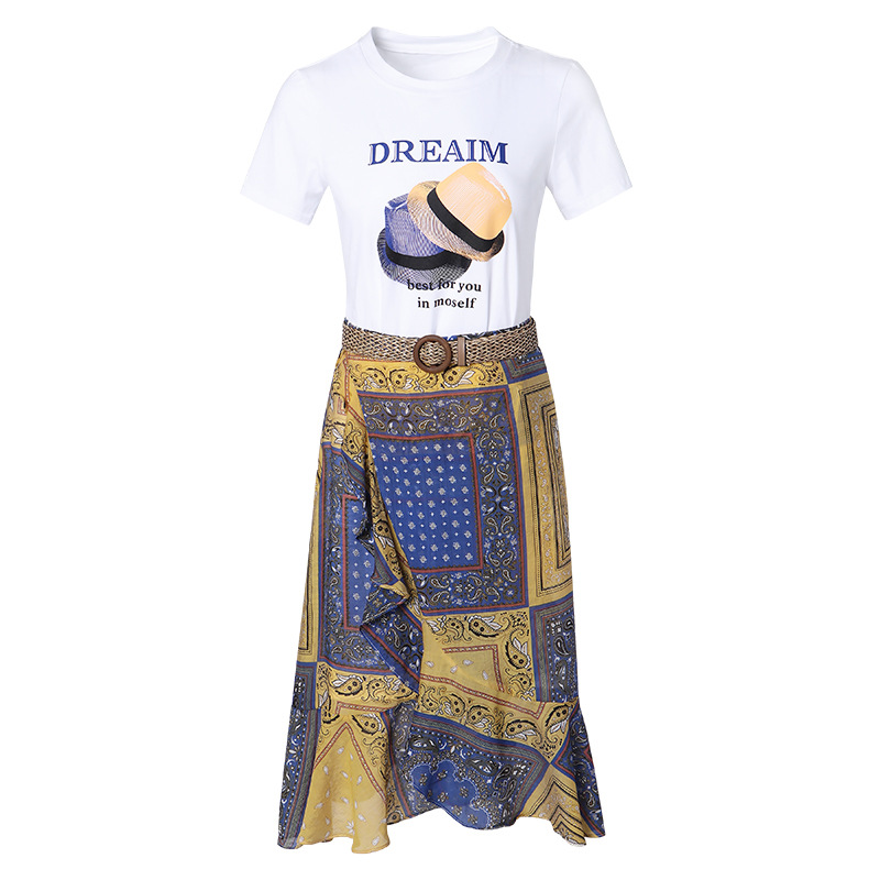 European and American women's 2019 summer new top + skirt two-piece suit #94970