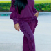 Fashionable Round Neck Ruched Purple Blending Two-piece Pants Set Fashionable Round Neck Ruched Purple Blending Two-piece Pants Set