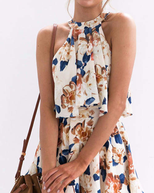 Figure color Cotton Shorts Print O neck Sleeveless Bohemian Two Pieces Figure color Cotton Shorts Print O neck Sleeveless Bohemian Two Pieces