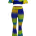 Leisure Dew Shoulder Printed Blending Two-piece Pants Set Leisure Dew Shoulder Printed Blending Two-piece Pants Set