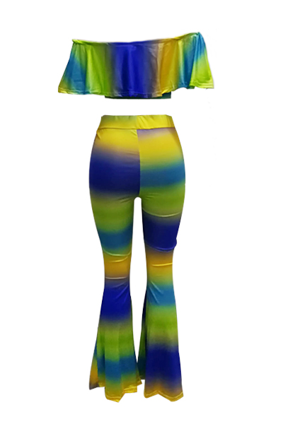 Leisure Dew Shoulder Printed Blending Two-piece Pants Set