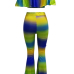 Leisure Dew Shoulder Printed Blending Two-piece Pants Set Leisure Dew Shoulder Printed Blending Two-piece Pants Set
