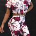 Leisure Rose Printed Red Cotton Two-piece Shorts Set Leisure Rose Printed Red Cotton Two-piece Shorts Set