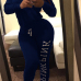 Leisure Turtleneck Long Sleeves Letters Printed Blue Qmilch Two-piece Pants Set Leisure Turtleneck Long Sleeves Letters Printed Blue Qmilch Two-piece Pants Set