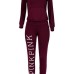Leisure Turtleneck Long Sleeves Letters Printed Red Qmilch Two-piece Pants Set Leisure Turtleneck Long Sleeves Letters Printed Red Qmilch Two-piece Pants Set