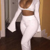 Sexy Deep V Neck Long Sleeves High Waist White Polyester Two-piece Pants Set Sexy Deep V Neck Long Sleeves High Waist White Polyester Two-piece Pants Set