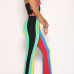 Sexy Dew Shoulder Sleeveless Striped Patchwork Green Polyester Two-piece Pants Set Sexy Dew Shoulder Sleeveless Striped Patchwork Green Polyester Two-piece Pants Set