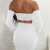 Sexy Dew Shoulder White Cotton Blend Two-piece Skirt Set Sexy Dew Shoulder White Cotton Blend Two-piece Skirt Set