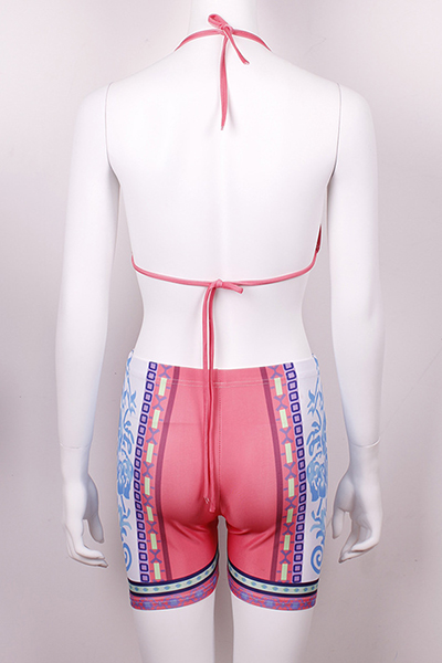 Sexy Halter Neck Lace-up High Waist Pink Two-piece Swimwear