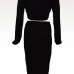 Sexy O Neck Long Sleeves Hollow-out Black Cotton Blend Two-piece Skirt Set Sexy O Neck Long Sleeves Hollow-out Black Cotton Blend Two-piece Skirt Set