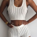 Sexy Striped O Neck Sleeveless White Blending Two-piece Outfits Sexy Striped O Neck Sleeveless White Blending Two-piece Outfits