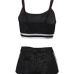 Sexy U-shaped Neck Patchwork Black Velvet Two-piece Shorts Set Sexy U-shaped Neck Patchwork Black Velvet Two-piece Shorts Set