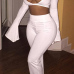 Sexy V Neck Long Sleeves White Cotton Blend Two-piece Pants Set Sheath Loose Pants