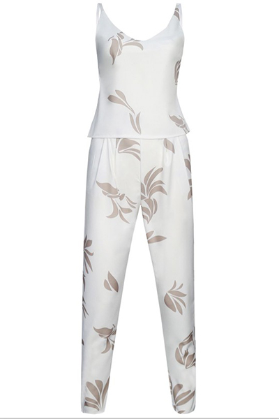 Sexy V Neck Spaghetti Strap Sleeveless Backless Khaki Polyester Two-piece Pants Set