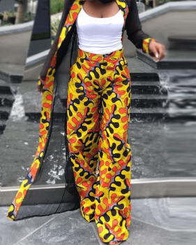 Stylish Gauze Patchwork Polyester Two-piece Pants Set