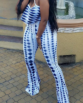 Stylish Printed Blue Milk Fiber Two-piece Pants Set