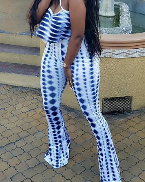 Stylish Printed Blue Milk Fiber Two-piece Pants Set Stylish Printed Blue Milk Fiber Two-piece Pants Set