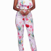 Stylish Rose Printed White Healthy Fabric Two-piece Pants Set Stylish Rose Printed White Healthy Fabric Two-piece Pants Set