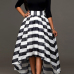 Stylish Round Neck Long Sleeves Striped Black Cotton Blend Two-piece Skirt Set Stylish Round Neck Long Sleeves Striped Black Cotton Blend Two-piece Skirt Set
