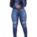 Stylish Turndown Collar Long Sleeves Button Design Blue Denim Two-piece Pants Set Stylish Turndown Collar Long Sleeves Button Design Blue Denim Two-piece Pants Set