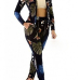 Stylish V Neck Long Sleeves Digital Printing Twilled Satin Two-piece Pants Set Stylish V Neck Long Sleeves Digital Printing Twilled Satin Two-piece Pants Set