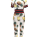 Trendy Round Neck Pineapple Printing White Cotton Two-piece Pants Set Trendy Round Neck Pineapple Printing White Cotton Two-piece Pants Set