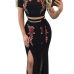 Trendy Round Neck Short Sleeves Embroidery High Split Black Qmilch Two-piece Skirt Set Trendy Round Neck Short Sleeves Embroidery High Split Black Qmilch Two-piece Skirt Set
